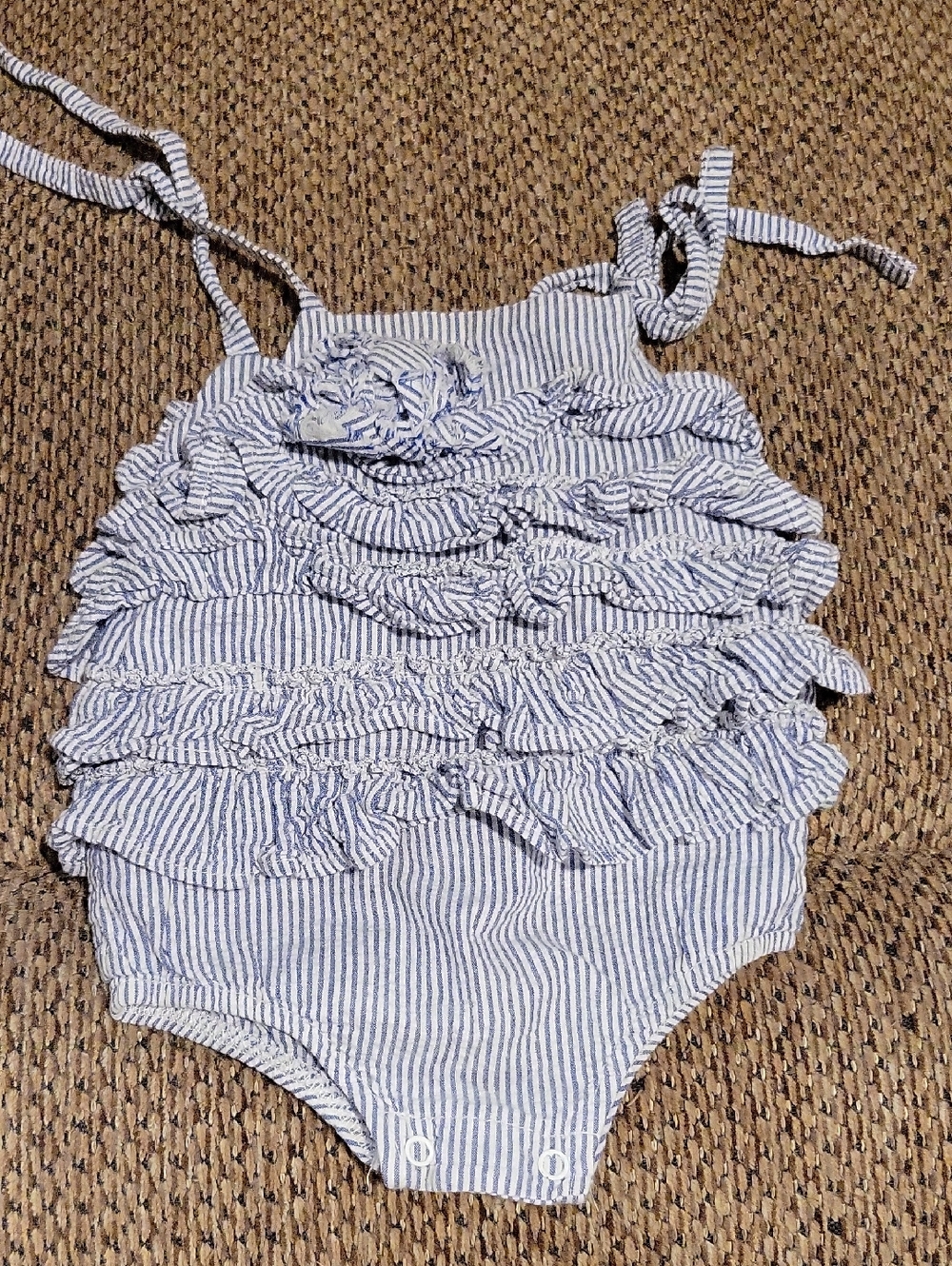 Mud Pie Blue and White Striped Ruffle One-Piece